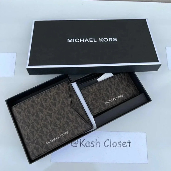 Michael Kors Mens Wallet Card case Box Set- Brown - Picture 3 of 7